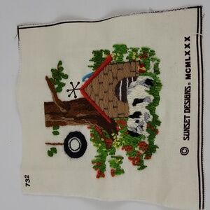 Dog House Tree Crewel Needlepoint Embroidery Finished Unframed